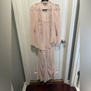 R&M Richards Long Beaded Chiffon Formal Jacket Mother of Bride Dress Blush Pink